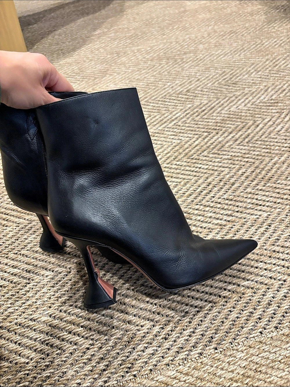 Amina Muaddi Giorgia 95 Leather Ankle Boots Black